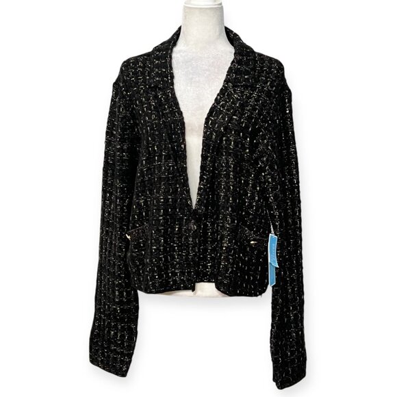 Draper James RSVP Women’s Black Metallic Tweed Cardigan Jacket Size XXL NWT - Picture 1 of 10